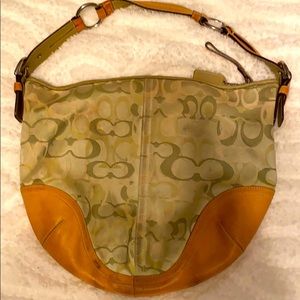 Coach green signature print hobo bag